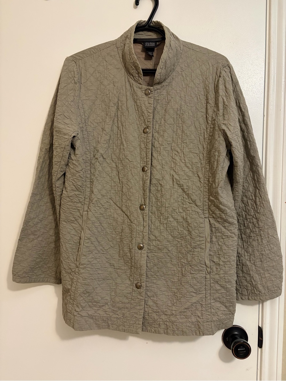 Eileen Fisher Quilted Snap-Front Coat in Taupe Gray